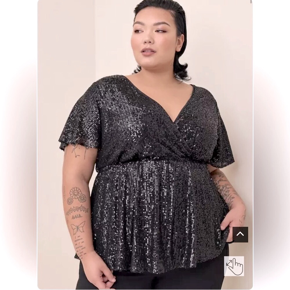 Torrid Black Sequin Lily Babydoll Blouse